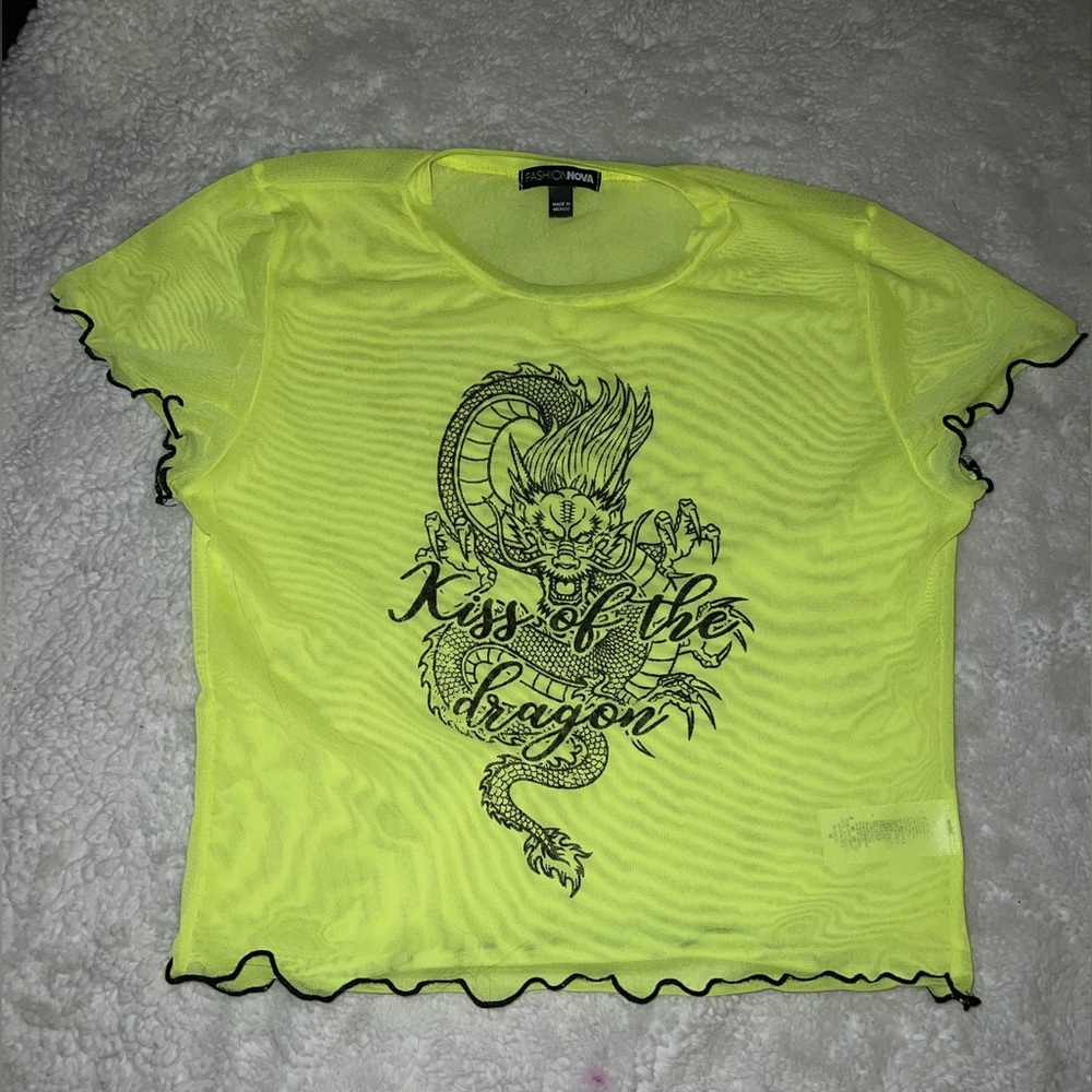 Never worn mesh neon green top. Slightly cropped. Size Small. Fashion Nova